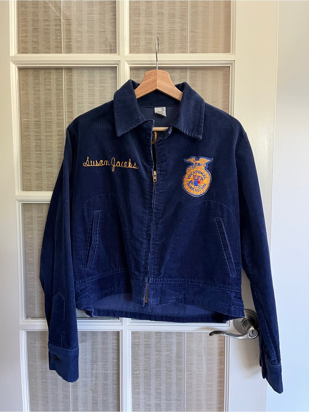 Vintage FFA Deep Indigo Blue Corduroy Jean Jacket California Embroidered Varsity - Picture 3 of 17